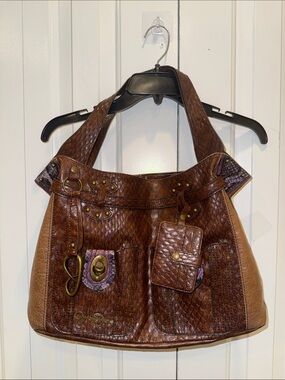 Jessica Simpson Brown Textured Shoulder Bag with Tan Sides